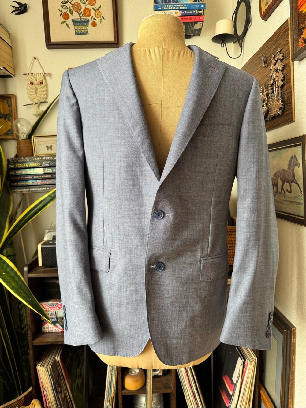 Samuelsohn Bennett Blue Feel Draco Blazer Light Blue 40 Reg Italian 100% Wool